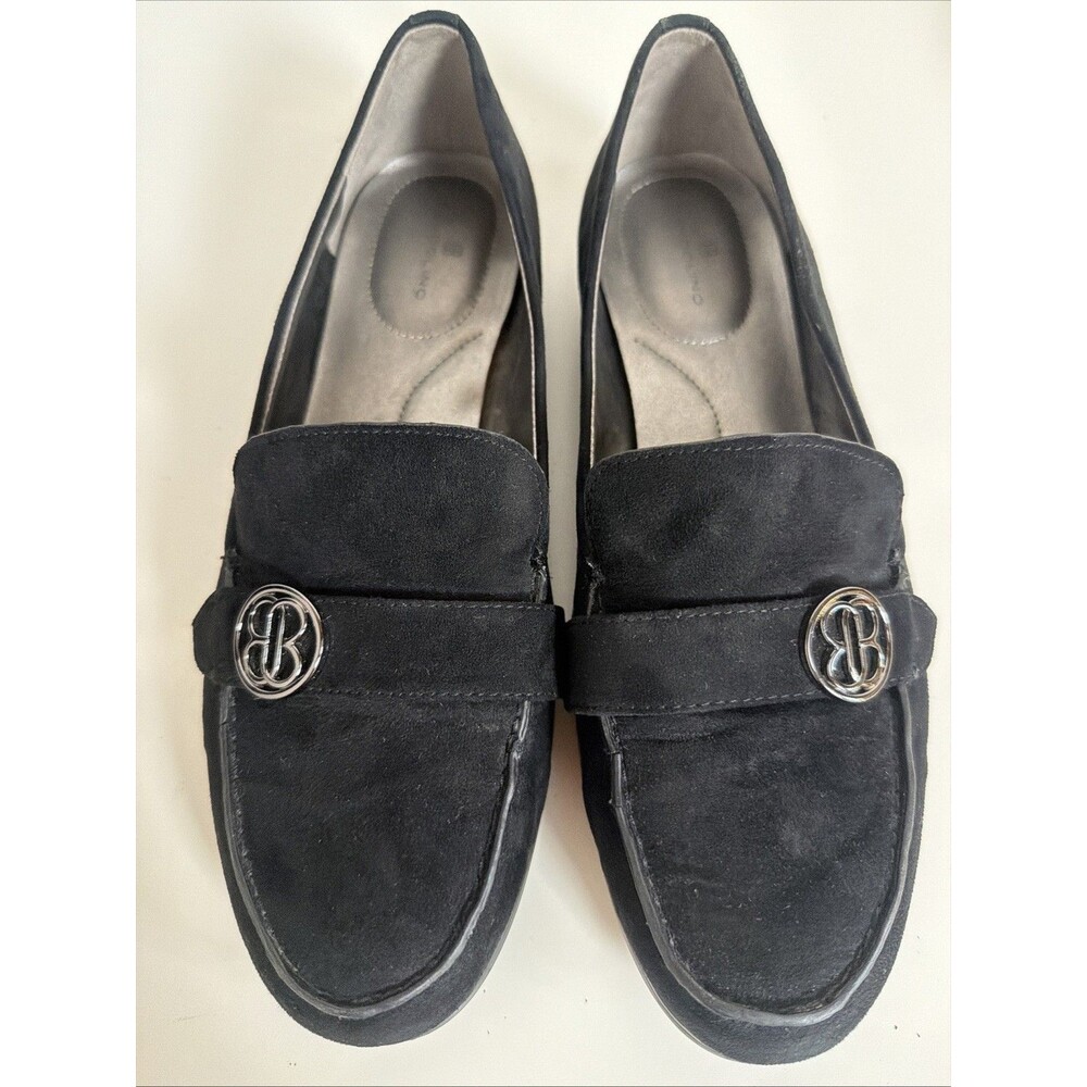 Bandolino Women’s Black Loafers Slip On Dress Shoes Silver Buckle